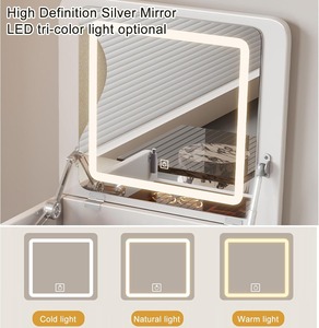 Ensemble de <span class=keywords><strong>coiffeuse</strong></span> moderne en bois avec miroir LED à luminosité réglable et <span class=keywords><strong>tabouret</strong></span> rembourré <span class=keywords><strong>pour</strong></span> chambre ou hôtel - Product Image 4