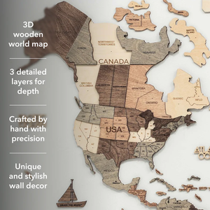YZOK Carte du monde en bois 3D, grande décoration murale - Idée cadeau pour toutes les occasions - Art mural pour la maison, la cuisine ou le bureau - Product Image 2