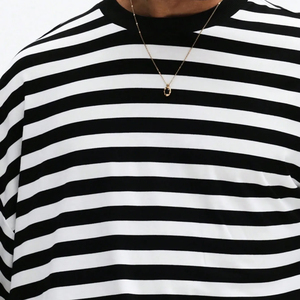 Nueva Camiseta de Moda OEM de Diseñador, a Rayas, Holgada, de Manga <span class=keywords><strong>3</strong></span>/4 y Corte Cuadrado - Product Image 2