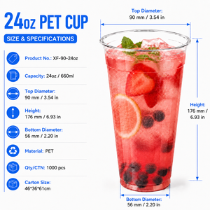 Vasos de Plástico PET Transparente de 24 oz, 90 mm, Desechables, para Bebidas Frías, con Tapas, para Café Helado, Té de Burbujas, Smoothies - Product Image 2