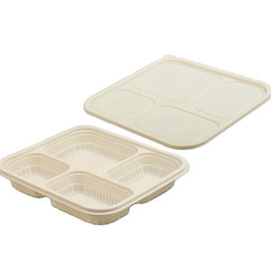 Boîte à lunch jetable écologique 1100ml 4 compartiments épaississement fécule de maïs blé conteneur biodégradable chauffable stockage des aliments - Product Image 1