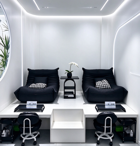 Ensemble de station de pédicure double de luxe, fauteuil inclinable en PU blanc avec plateforme en pierre et bassin pour salon de beauté et spa - Product Image 3
