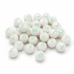 Cuentas de <span class=keywords><strong>silicona</strong></span> esféricas blancas con letras, 15 mm, redondas, con orificio vertical, para pulseras, collares y cadenas de <span class=keywords><strong>chupete</strong></span> DIY - Product Image 2