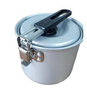 DFP1011 Marmite de camping portable en aluminium gris noir oxydé personnalisée, pot de camping, chauffe-lait domestique avec support pliable - Product Image 1