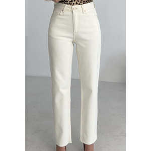 กางเกงยีนส์ทรงตรงแบบมัมฟิตสำหรับผู้หญิง เอวสูง ผ้าเดนิม 100% ผ้าฝ้าย ซักได้ สีขาว สไตล์ยีนส์ - Product Image 2