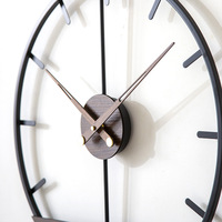 Jam Dinding Logam Nordik 50 cm, Cincin Besi Bulat, Jarum Analog, Dekorasi Rumah Modern untuk Ruang Tamu