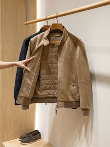 LEDUO Özel Logo Moda Tarzı Premium Kalite Süet Ceket Yumuşak Uzun Kollu Sokak Giysisi Düşük Yaka Nubuk Mont Erkekler İçin - Product Image 5