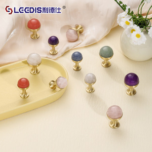 Leedis French Style Colored Crystal <b>Cabinet</b> Knobs Brass Round Single Hole Drawer Handle For Furniture - Product Image 2