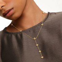 Collier Lariat AOFEI personnalisé, motif floral islamique minimaliste, en acier inoxydable 316L plaqué or 18 carats, pour femme, cadeau arabe