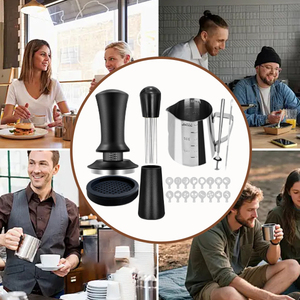 Kit Accessori per Macchina da Caffè Espresso <span class=keywords><strong>22</strong></span> Pezzi, Set Tamper con Brocca per Schiuma, Strumento WDT e 16 Stencil per Latte Art - Product Image 1