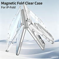 Étui magnétique transparent pour iPhone Duo Fold avec béquille rétractable, protection de la charnière, antichoc, coque pliable pour téléphone portable