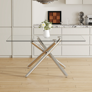 فضي عصري من 4-6 مقاعد من الزجاج المقسى لأعلى غرفة المعيشة لتناول الطعام - Product Image 3