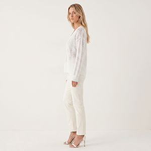 Pull en tricot pour femme en mélange de laine, alpaga et cachemire, col en V ajouré au crochet, OEM - Product Image 3