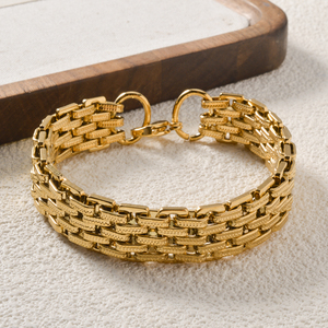 Bracelet large pour femme en acier inoxydable plaqué or 18 carats, style vintage géométrique, serti clos, étanche, tendance, vente en gros - Product Image 5