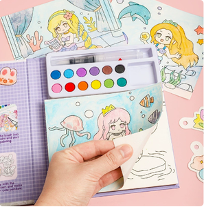 Livre de coloriage aquarelle tout-en-un pour enfants, kit de peinture artistique portable pour débutants - Product Image 1