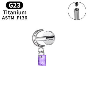 Hot Cross-Border G23 Thin Rod Lip Stud CZ Pentagram Zircon Ear Cuff Pendientes Aleación de titanio Luna Moda <span class=keywords><strong>Piercing</strong></span> Body Jewelry - Product Image 5