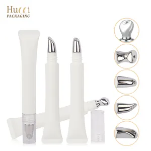 White Empty Eye Massager Cosmetic Tube 3ml 5ml 10ml Plastic Packaging Metal Tip Applicator for Lash Serum Squeeze Lip Tube