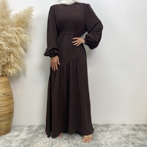 6738# Latest Chic Dress Wrinkle Crepe Crew Neck Elastic Cuff Beveled Line Design Big Bottom Fashionable Muslim Dress - Product Image 4