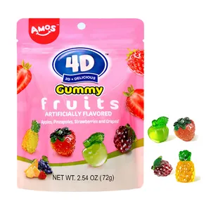 Amos Hot Sale Customizable Apple Pineapple Strawberry Grape Machine Candy Fruit Shaped Gummy Candies Cake Topper Gummies