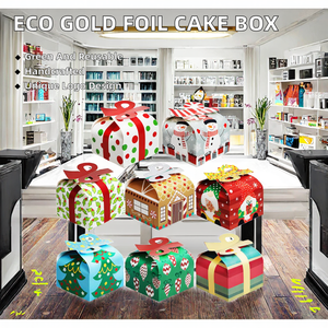 12/24Pcs <b>Large</b> Square Gold Foil Offset Printed Handmade Eco-Friendly Reusable Christmas Cake Packaging <b>Boxes</b> Sponge Lining - Product Image 2