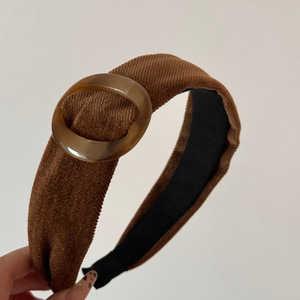 أزياء يابانية وكورية ، أغطية رأس نسائية بلون واحد ، ربطة شعر ، ربطة رأس واسعة مع مشبك بيضاوي من الراتنج البني - Product Image 4