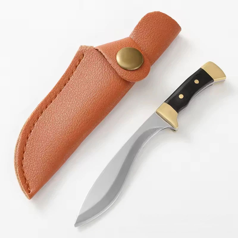 Small curved knife with black handle and silver blade