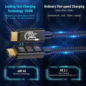 Venta al por mayor USB4 80Gbps 16K USB 5 Cable cargador de transferencia de datos USB C cargador rápido para computadora escáner de código de barras 240W tipo C - Product Image 5
