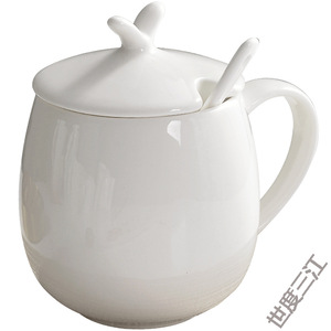 Juego de tazas de cerámica con tapa y cuchara, 301-400ml, resistente al calor, apto para microondas, para café, té, uso doméstico, regalo - Product Image 5