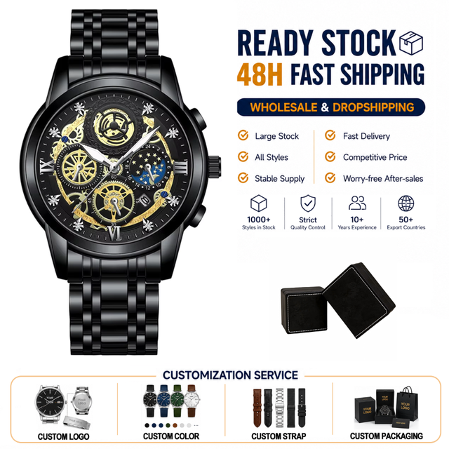 4010 BB New Hollow Design Men's Simple and Atmospheric Business Muti-function Waterproof Quartz Watch