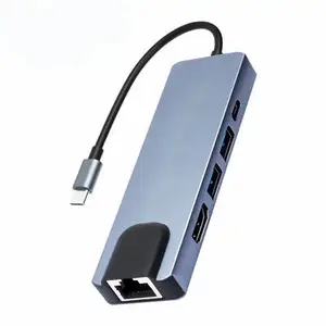 Nueva Actualización 5 en 1 Usb C Hub Adaptador tipo C multifunción Hub Smart PD 3,0 carga Rj45 red 4K Hdtv Usb Hubs estación de acoplamiento