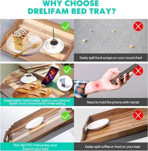 Table de lit inclinable en bois massif <span class=keywords><strong>pour</strong></span> ordinateur portable, <span class=keywords><strong>plateau</strong></span> de petit-déjeuner de luxe en acacia avec <span class=keywords><strong>coussin</strong></span> - Product Image 4