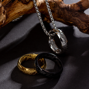 Hip Hop Men <b>Ring</b> Power <b>Necklace</b> Stainless Steel Pearl Chain Gold Plated Punk Letter Etching Engraving Pendant <b>Necklace</b> Jewelry - Product Image 4