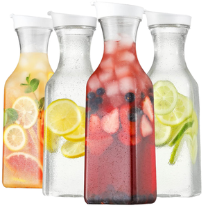 1L 50oz plastik Carafe persegi dasar sekrup tutup kendi air tutup kendi untuk kulkas untuk wiski anggur kemasan Soda jus Jar - Product Image 1
