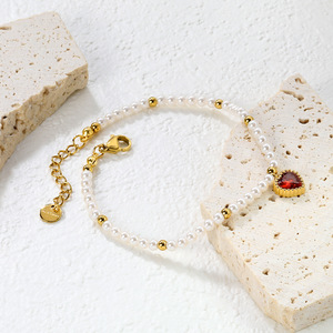 Collier en perles en forme de cœur avec pendentif en zircon, bijoux en acier inoxydable pour femmes, accessoire de mode pour soirée - Product Image 4