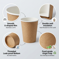 Gobelet en papier à double paroi biodégradable Kingze, gobelet à café jetable imprimé sur mesure, gobelets en papier kraft isolés pour boissons chaudes