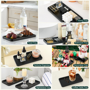 Black <b>Bamboo</b> Modern Multifunction Food Grade Square Serving Tray Vanity Organizer for Bathroom Kitchen & Coffee <b>Table</b> - Product Image 2