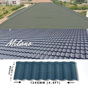 Tejas de Techo Milano con Recubrimiento de Piedra Corrugada, Resistentes al Calor y Duraderas, de Aluzinc que No se Descoloran, para Zimbabue y Vietnam, Marca Sangobuild - Product Image 2