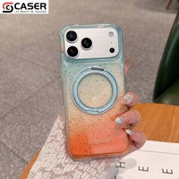 Coque de téléphone IMD transparente à paillettes avec support anneau rotatif à 360 degrés et support de couleur contrastante pour iPhone 15/16/17 Pro Pro Max