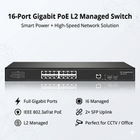 Switch Gestionado Gigabit PoE L2 de 16 Puertos con 2 SFP Uplink, IEEE 802.3af/at, VLAN QoS, Switch de Red Inteligente para CCTV y Oficina