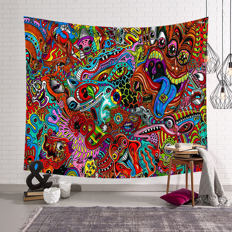 Carpet Psychedelic Hippie Tapestry Wall Hanging Printed Blanket, Mandela Gobelin Tapestry