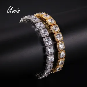 Iced Out Kim Cương Baguette Vuông CZ AAA Lớp Bracelet Vàng Rhodium Mạ Zirconia Bracelet Hip Hop Trang Sức