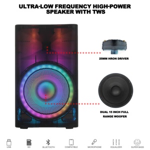 Altavoz de 2000 W y 15 Pulgadas, Sistema de Audio PA de 2 Vías para Karaoke, Caja de Sonido con Batería y Luz LED RGB Translúcida con Efecto de Llama - Product Image 4