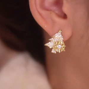 Christmas Tree Stud Earrings Sparkling Zircon Accent Women Fashion Jewelry Holiday Party Wear Gift - Product Image 5