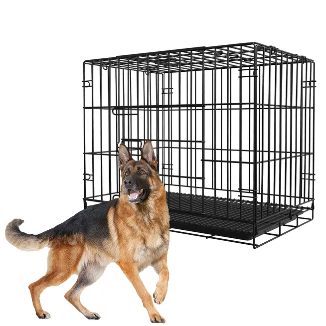 DIVTOP çift kapı tel katlanır köpek sandık, yüksek kaliteli Metal paslanmaz köpek kulübesi ağır büyük hayvan köpek kafesi.