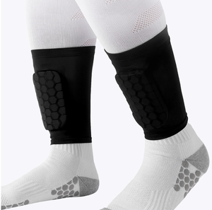 מגן שוקיים לכדורגל איכותי עם לוגו בהתאמה אישית, מגן רגליים בצורת חלת דבש, עמיד בפני זעזועים, שרוולי לחץ לשוקיים - Product Image 2