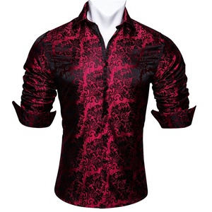 Camicie di marca personalizzate Plus Size <span class=keywords><strong>bordeaux</strong></span> rosso uomo Vintage oversize Casual primavera manica lunga <span class=keywords><strong>camicia</strong></span> con colletto ricamato Paisley - Product Image 3