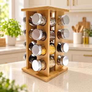 Juego de Especiero Giratorio de Bambú con 16 Frascos para Especias, Organizador de Especias de Madera para Encimera o Armario de Cocina - Product Image 1