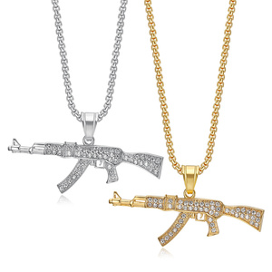 男性用ロックHIP HOP Ak-47鎖骨チェーンジュエリー金メッキステンレス鋼サブマシンガンペンダントネックレス - Product Image 1