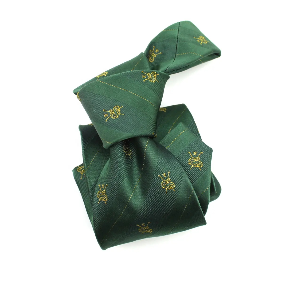 Golf Masters China Suppliers Custom Woven Necktie Gold Logo Dragon Pin Striped Forest Green Mens Vintage Silk Sports Neck Tie