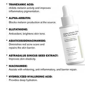 อัลฟ่า-อาร์บูติน TXA ไซไดด์ เพียว เซรั่ม ลดเลือนจุดด่างดำ ปรับสีผิวให้สม่ำเสมอ สารต้านอนุมูลอิสระ เหมาะกับทุกสภาพผิว ใช้ได้ทุกวัน เช้า-เย็น 50 มล. - Product Image 4
